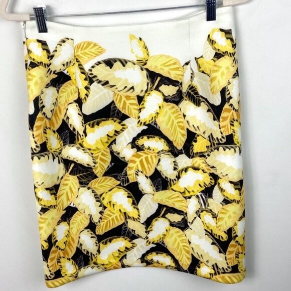Opening Ceremony‎ Painted Leaves Neoprene Skirt Size Medium Yellow White Boho M - Picture 8 of 9